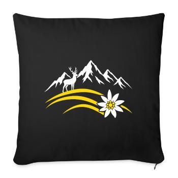 Alpenberg Edelweiss Hirsch Bayerisches Wandern - Sofakissenbezug 45 x 45 cm - Schwarz - Vorne