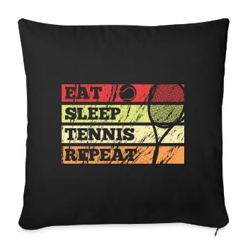 Mangez, dormez, jouez au tennis, répétez le tennis rétro vintage - Housse de coussin décorative 45 x 45 cm - noir - Devant