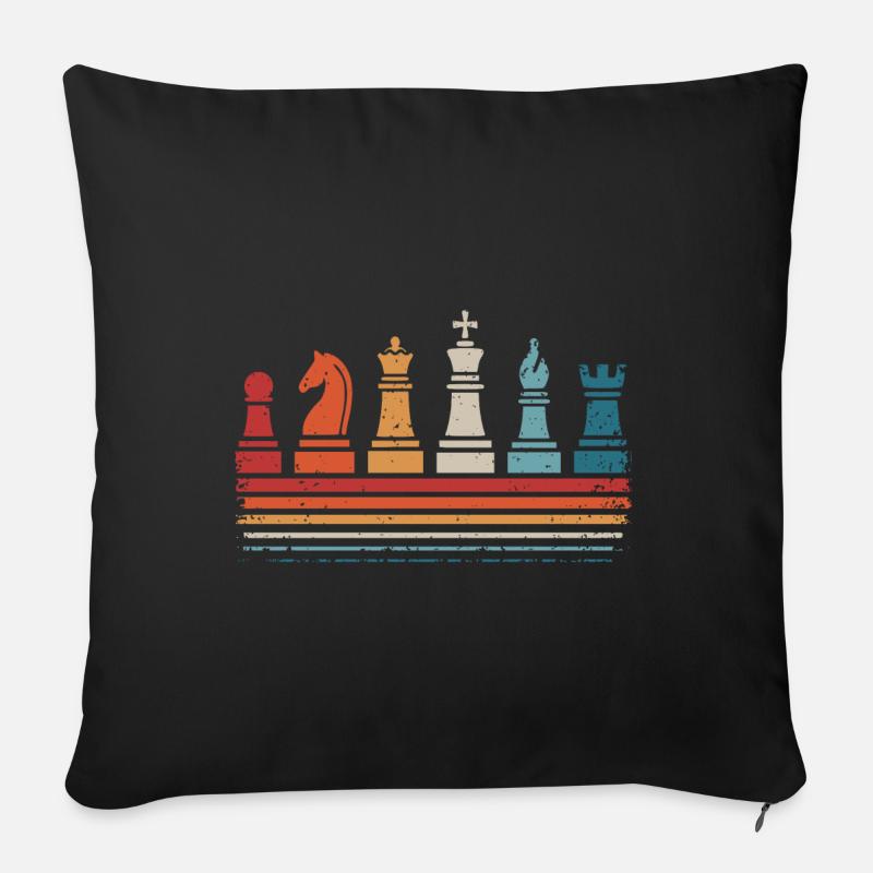Échecs Pièces d’échecs rétro Joueur d’échecs - Housse de coussin décorative 45 x 45 cm - noir