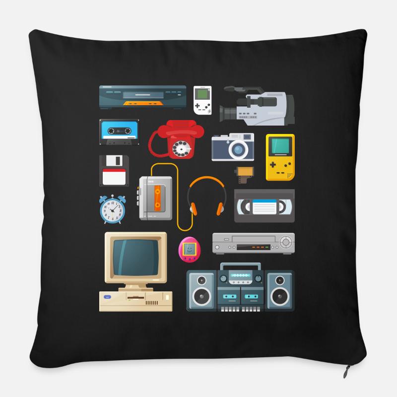 Retro 90er Jahre Geräte - Sofakissenbezug 45 x 45 cm - Schwarz