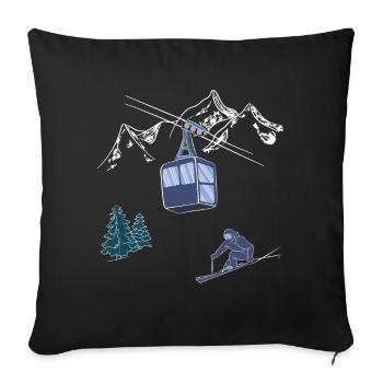 Powder to The People Ski Lift Scene Skier on Slope - Sofa pillowcase 17,3'' x 17,3'' (45 x 45 cm) - black - Front