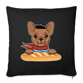 Lustige französische Bulldogge mit Baguette - Sofakissenbezug 45 x 45 cm - Schwarz - Vorne