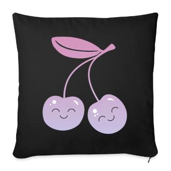 Cherries Kawaii - Sofa pillowcase 17,3'' x 17,3'' (45 x 45 cm) - black - Front