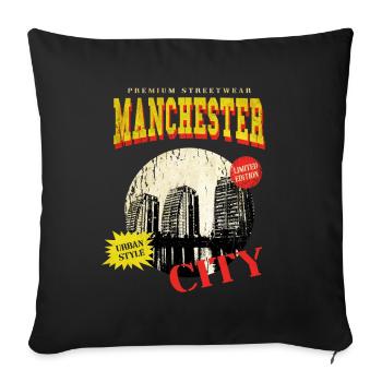 Manchester England UK City Skyline Vintage Retro - Sofa pillowcase 17,3'' x 17,3'' (45 x 45 cm) - black - Front