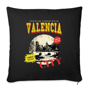 Valencia Spain City Skyline Vintage Retro - Sofa pillowcase 17,3'' x 17,3'' (45 x 45 cm) - black - Front