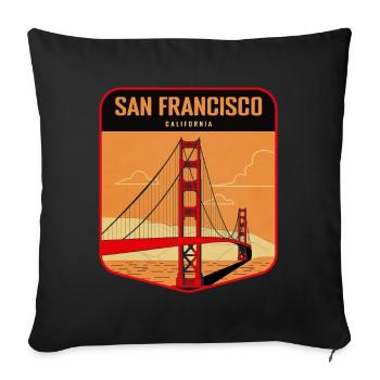 Badge rétro Golden Gate San Francisco - Housse de coussin décorative 45 x 45 cm - noir - Devant
