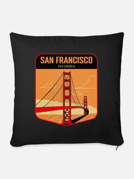 Golden Gate Retro Badge San Francisco - Sofakissenbezug 45 x 45 cm - Schwarz
