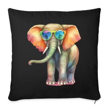 Colorful cool elephant with sunglasses - Sofa pillowcase 17,3'' x 17,3'' (45 x 45 cm) - black - Front