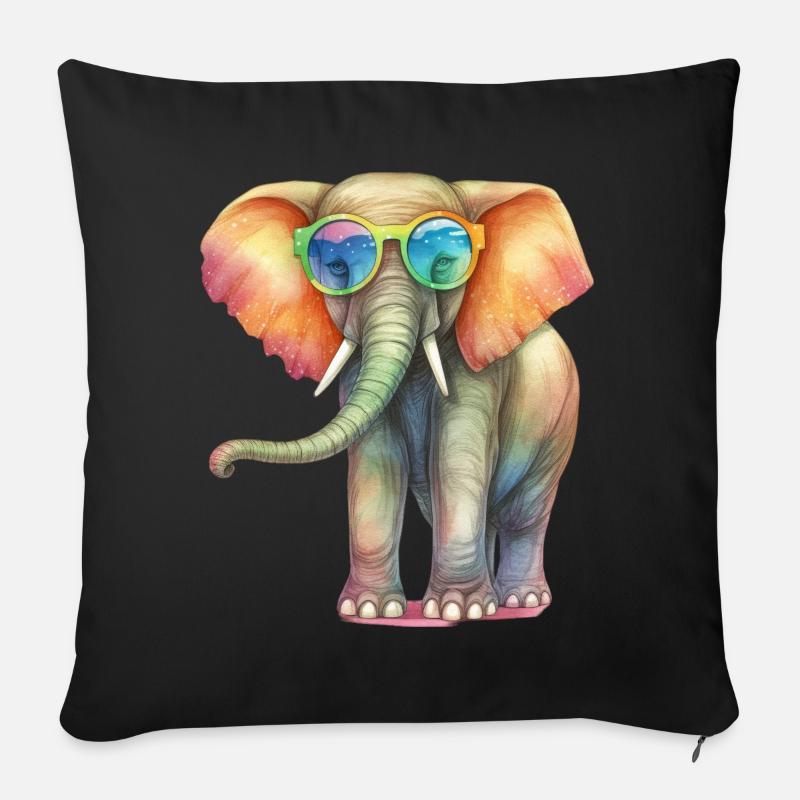 Bunter cooler Elefant mit Sonnenbrille - Sofakissenbezug 45 x 45 cm - Schwarz