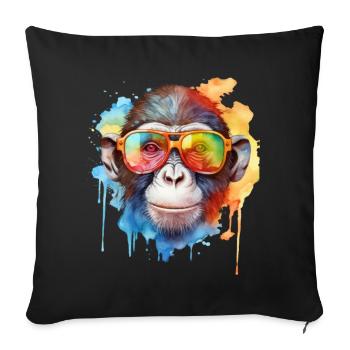 Singe cool coloré avec des lunettes de soleil - Housse de coussin décorative 45 x 45 cm - noir - Devant