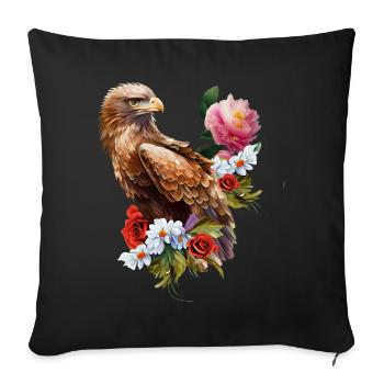 Wonderful eagle with flowers. - Sofa pillowcase 17,3'' x 17,3'' (45 x 45 cm) - black - Front