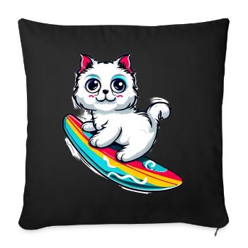 White cat on colorful surfboard - Sofa pillowcase 17,3'' x 17,3'' (45 x 45 cm) - black - Front
