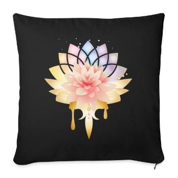 Symbole de lotus avec fleurs dorées aux couleurs pastel - Housse de coussin décorative 45 x 45 cm - noir - Devant