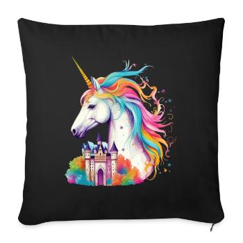 Unicorn Rainbow Castle Colorful Magic Fantasy - Sofa pillowcase 17,3'' x 17,3'' (45 x 45 cm) - black - Front