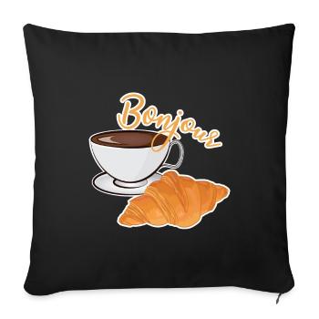 Bonjour - Coffee and Croissant - French Cafe - Sofa pillowcase 17,3'' x 17,3'' (45 x 45 cm) - black - Front