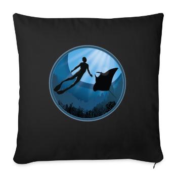 Diver with Manta Ray - Sofa pillowcase 17,3'' x 17,3'' (45 x 45 cm) - black - Front