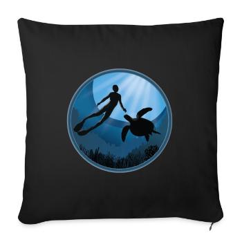 Diver with Sea Turtle - Sofa pillowcase 17,3'' x 17,3'' (45 x 45 cm) - black - Front