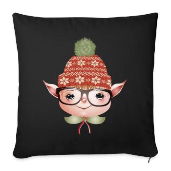 Adorable lutin de Noël mignon avec des lunettes - Housse de coussin décorative 45 x 45 cm - noir - Devant