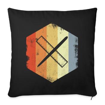 Stylo et règle vintage - Housse de coussin décorative 45 x 45 cm - noir - Devant