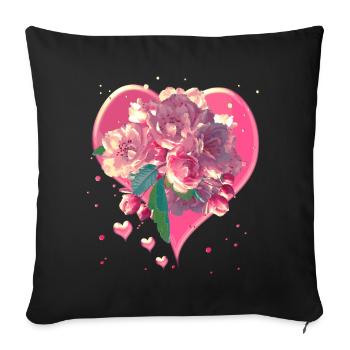 Herz mit Mandelblüten Herzen Blumen - Sofakissenbezug 45 x 45 cm - Schwarz - Vorne