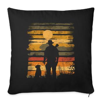 Chasse chasse avec chien rétro vintage - Housse de coussin décorative 45 x 45 cm - noir - Devant