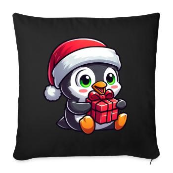 Weihnachtlicher Pinguin mit Weihnachtsmann und - Sofakissenbezug 45 x 45 cm - Schwarz - Vorne