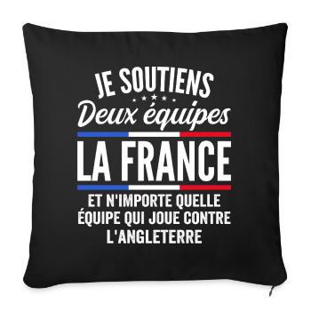 Je Soutiens Deux équipes la France - Housse de coussin décorative 45 x 45 cm - noir - Devant
