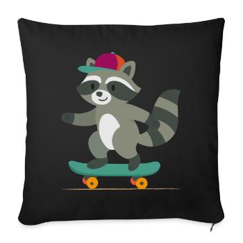 Skateboard-Waschbär mit Basecap - Sofakissenbezug 45 x 45 cm - Schwarz - Vorne