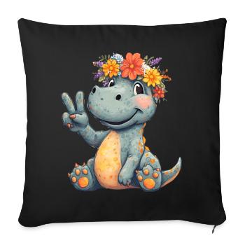 Dinosaure joyeux avec couronne de fleurs - Housse de coussin décorative 45 x 45 cm - noir - Devant