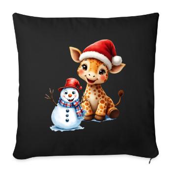 Christmas Giraffe with Hat and Snowman - Sofa pillowcase 17,3'' x 17,3'' (45 x 45 cm) - black - Front