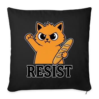 Resist Katze mit Baguette Lustiger Protest - Sofakissenbezug 45 x 45 cm - Schwarz - Vorne