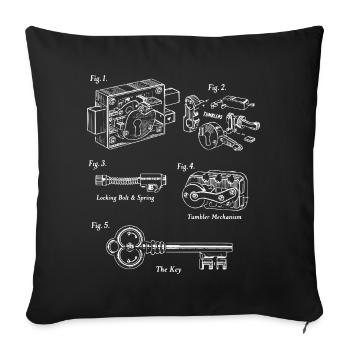 Verrouillage de plans : clé et mécanisme vintage - Housse de coussin décorative 45 x 45 cm - noir - Devant