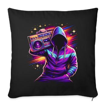80s Neon Boombox Streetstyle - Sofa pillowcase 17,3'' x 17,3'' (45 x 45 cm) - black - Front