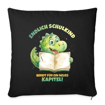 Endlich Schulkind Aquarell Dino mit Buch - grün  - Sofakissenbezug 45 x 45 cm - Schwarz - Vorne