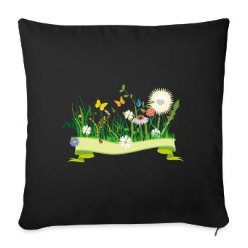 prairie printanière luxuriante avec des fleurs et des insectes - Housse de coussin décorative 45 x 45 cm - noir - Devant