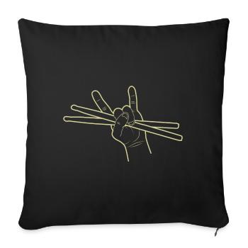 Motif de baguettes de signe de main de batteur rock - Housse de coussin décorative 45 x 45 cm - noir - Devant