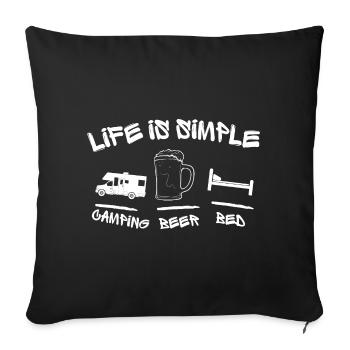 CAMPING BEER BED! LIFE IS SO SIMPLE! CAMPING FUN - Sofa pillowcase 17,3'' x 17,3'' (45 x 45 cm) - black - Front
