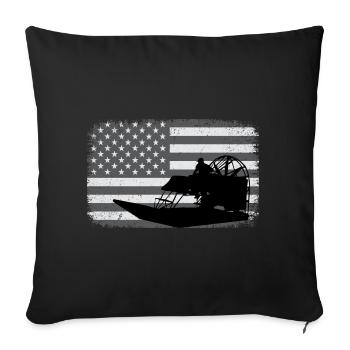 Drapeau américain USA Airboat Fanboat Airboating - Housse de coussin décorative 45 x 45 cm - noir - Devant