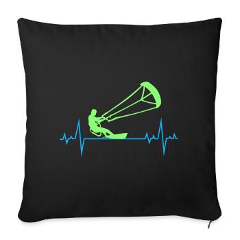 Kitesurfing Kiteboarding Kitesurf Heartbeat Pulse - Housse de coussin décorative 45 x 45 cm - noir - Devant