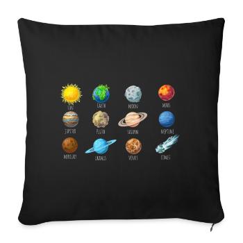 Planets with names - Sofa pillowcase 17,3'' x 17,3'' (45 x 45 cm) - black - Front