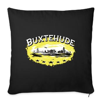 Buxtehude - Stadt Silhouette /Hase und Igel - Sofakissenbezug 45 x 45 cm - Schwarz - Vorne