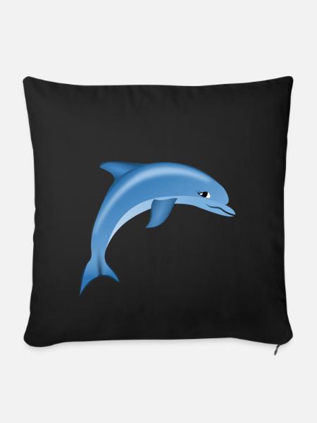 Blauer niedlicher Delphin - Sofakissenbezug 45 x 45 cm - Schwarz