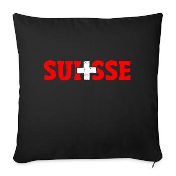 Suisse Schriftzug mit Kreuz rot-weiß - Sofakissenbezug 45 x 45 cm - Schwarz - Vorne