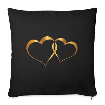 Anniversaire de mariage double coeur doré - Housse de coussin décorative 45 x 45 cm - noir - Devant