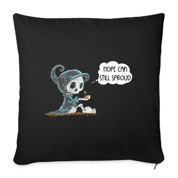 squelette tenant plante espoir émergence disant - Housse de coussin décorative 45 x 45 cm - noir - Devant