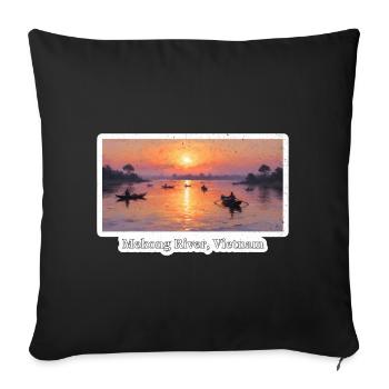 Coucher de soleil sur le Mékong - Housse de coussin décorative 45 x 45 cm - noir - Devant