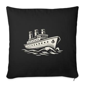 Navire de ligne vintage sur les vagues rugissantes - Housse de coussin décorative 45 x 45 cm - noir - Devant