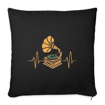 Platine vinyle vintage Heartbeat Design - Housse de coussin décorative 45 x 45 cm - noir - Devant
