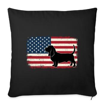 Basset Hound US Flag - Patriotic Dog Mom Dad - Sofa pillowcase 17,3'' x 17,3'' (45 x 45 cm) - black - Front