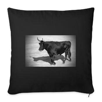 Taureau Camarguais photo en noir et blanc - Housse de coussin décorative 45 x 45 cm - noir - Devant